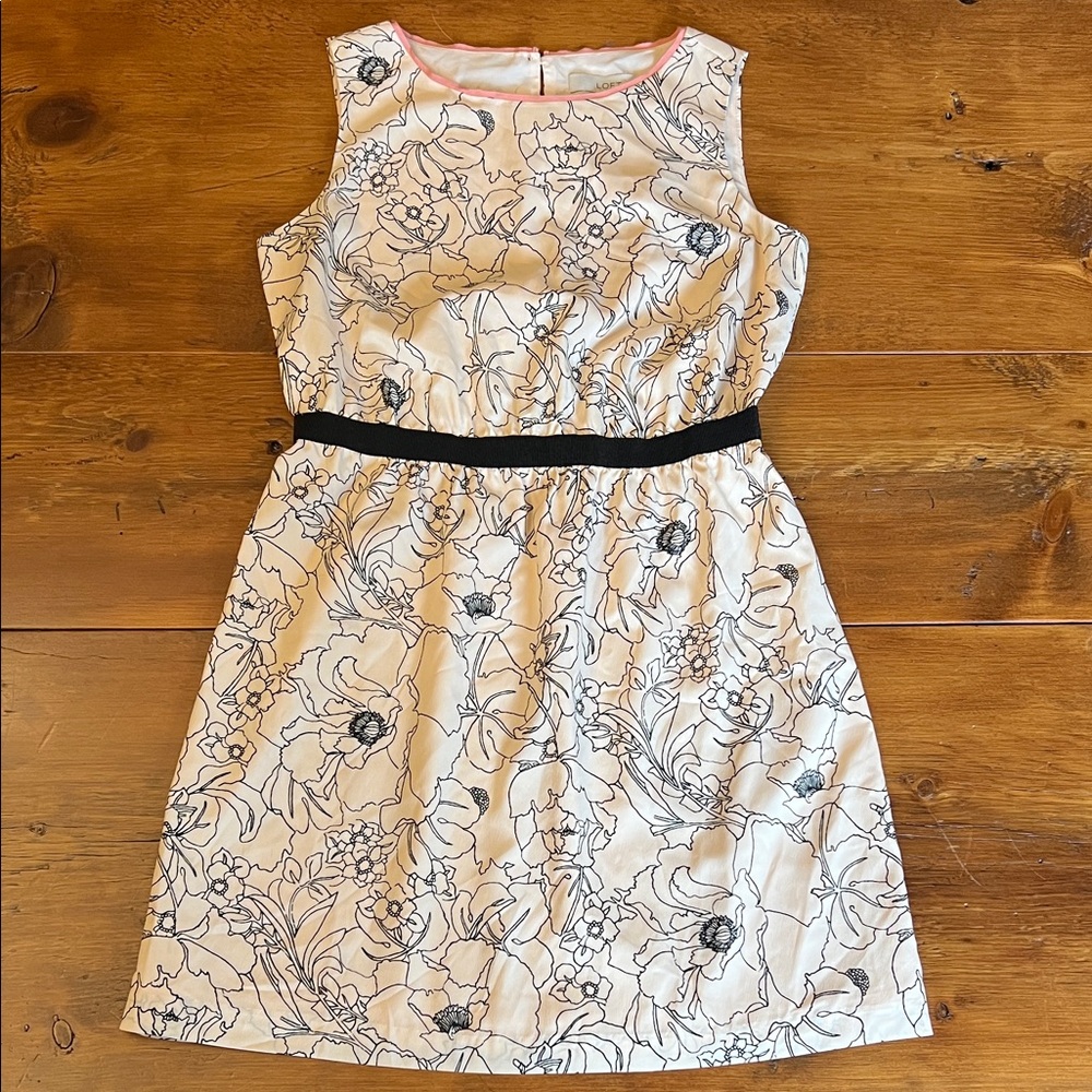 Ann Taylor Ivory Dress with Black Floral Pattern